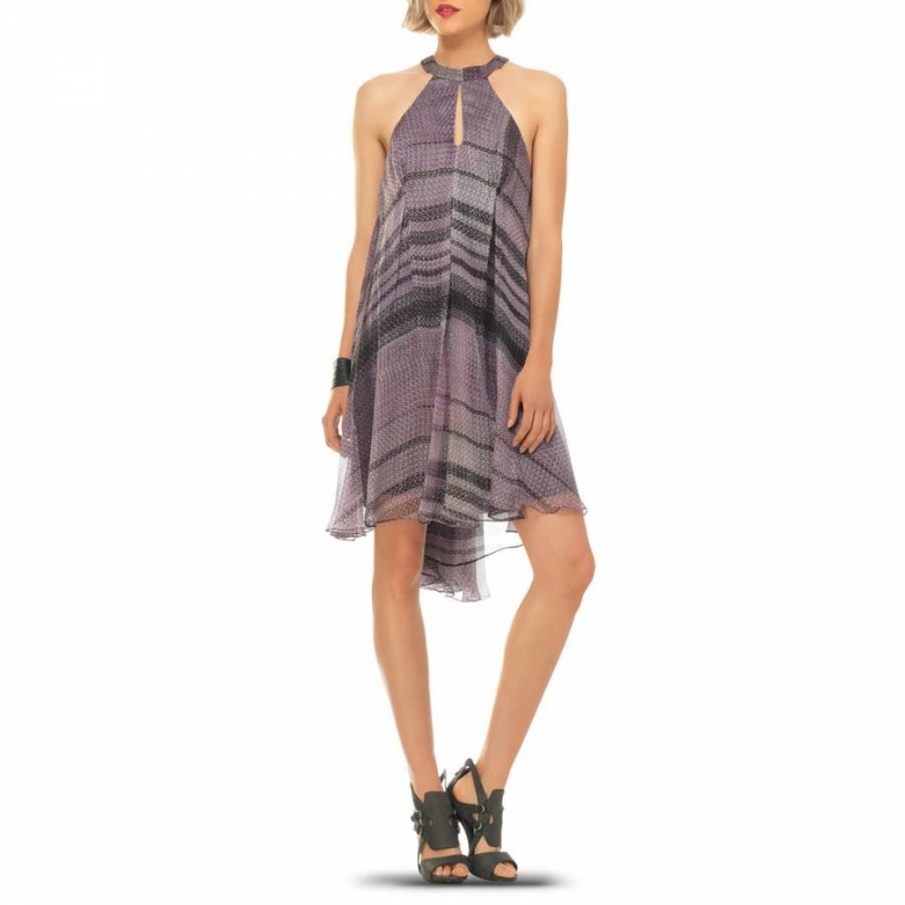 Leon Max • Purple Deep V Neck Silk Halter Dress